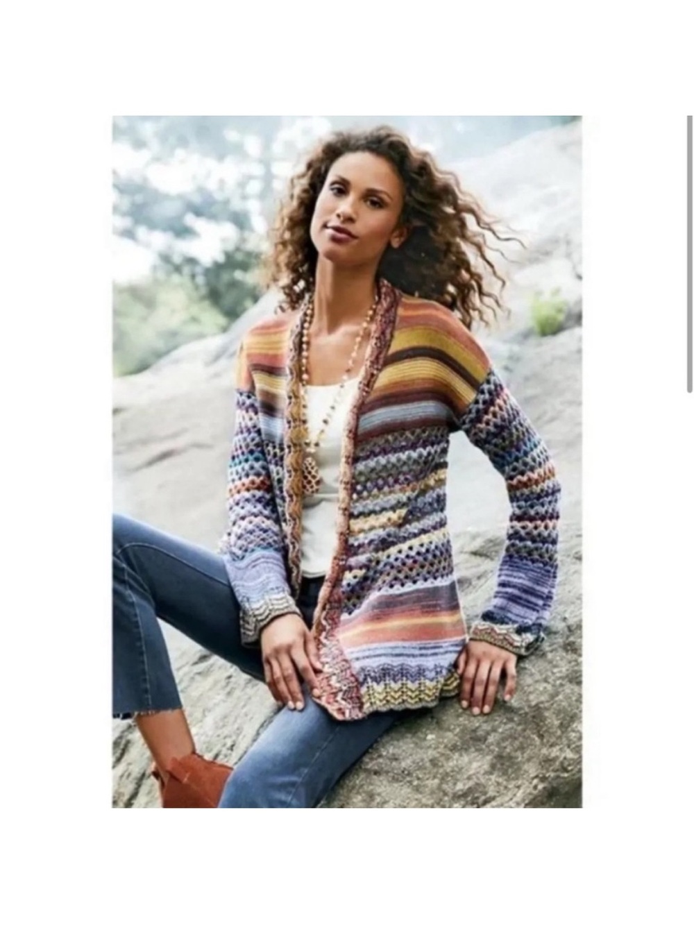 Soft Surroundings M Albi crochet knit open work cardigan